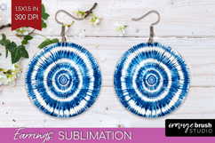 Blue Tie Dye Round Earrings - Shibori PNG Sublimation Product Image 1