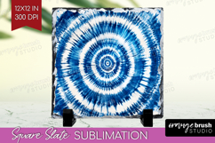 Blue Tie Dye Slate PNG - Shibori Square Slate Sublimation Product Image 1