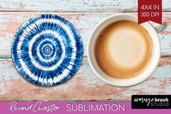 Blue Tie Dye Round Coaster - Shibori Coaster PNG Sublimation Product Image 1