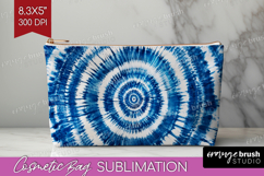 Blue Tie Dye Cosmetic Bag - Shibori Makeup Bag PNG Product Image 1