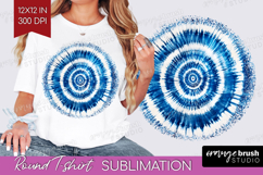 Blue Tie Dye Round Tshirt Background - Shibori PNG Product Image 1