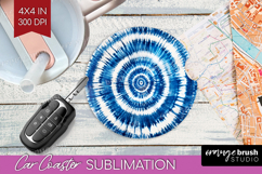 Blue Tie Dye Car Coaster - Shibori Coaster PNG Sublimation Product Image 1