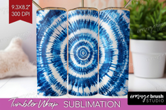 Blue Tie Dye Tumbler Wrap - Shibori Tumbler PNG Sublimation Product Image 1