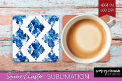 Blue Tie Dye Square Coaster - Shibori Coaster PNG Product Image 1
