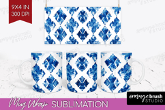 Blue Tie Dye Mug Wrap - Shibori Mug PNG Sublimation Product Image 1