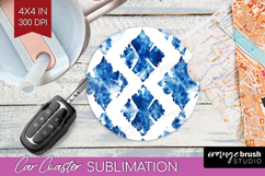 Blue Tie Dye Car Coaster - Shibori Coaster PNG Sublimation Product Image 1