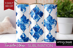 Blue Tie Dye Tumbler Wrap - Shibori Tumbler PNG Sublimation Product Image 1