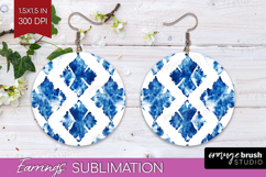 Blue Tie Dye Round Earrings - Shibori PNG Sublimation Product Image 1