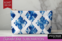 Blue Tie Dye Cosmetic Bag - Shibori Makeup Bag PNG Product Image 1