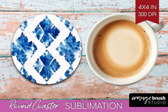 Blue Tie Dye Round Coaster - Shibori Coaster PNG Sublimation Product Image 1