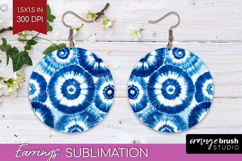 Blue Tie Dye Round Earrings - Shibori PNG Sublimation Product Image 1