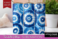 Blue Tie Dye Tumbler Wrap - Shibori Tumbler PNG Sublimation Product Image 1