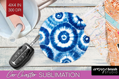 Blue Tie Dye Car Coaster - Shibori Coaster PNG Sublimation Product Image 1