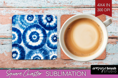 Blue Tie Dye Square Coaster - Shibori Coaster PNG Product Image 1