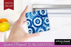 Blue Tie Dye Magnet Sublimation - Shibori Square Magnet PNG Product Image 1