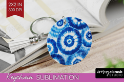 Blue Tie Dye Keychain PNG - Shibori Keychain Sublimation Product Image 1