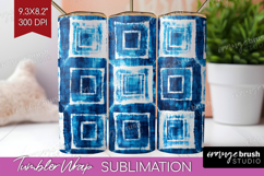 Blue Tie Dye Tumbler Wrap - Shibori Tumbler PNG Sublimation Product Image 1