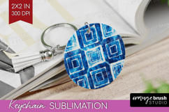 Blue Tie Dye Keychain PNG - Shibori Keychain Sublimation Product Image 1