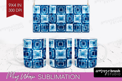 Blue Tie Dye Mug Wrap - Shibori Mug PNG Sublimation Product Image 1