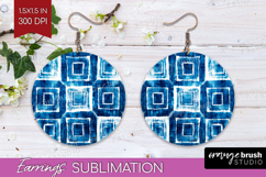 Blue Tie Dye Round Earrings - Shibori PNG Sublimation Product Image 1