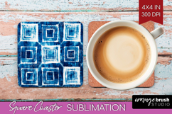 Blue Tie Dye Square Coaster - Shibori Coaster PNG Product Image 1