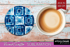 Blue Tie Dye Round Coaster - Shibori Coaster PNG Sublimation Product Image 1