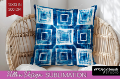 Blue Tie Dye Pillow Sublimation - Shibori Pillow Cover PNG Product Image 1
