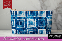 Blue Tie Dye Cosmetic Bag - Shibori Makeup Bag PNG Product Image 1