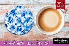 Blue Tie Dye Round Coaster - Shibori Coaster PNG Sublimation Product Image 1