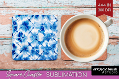 Blue Tie Dye Square Coaster - Shibori Coaster PNG Product Image 1