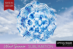 Blue Tie Dye Wind Spinner Sublimation PNG - Shibori Round Product Image 1