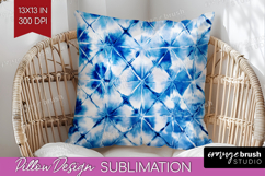 Blue Tie Dye Pillow Sublimation - Shibori Pillow Cover PNG Product Image 1