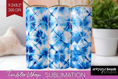 Blue Tie Dye Tumbler Wrap - Shibori Tumbler PNG Sublimation Product Image 1