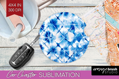 Blue Tie Dye Car Coaster - Shibori Coaster PNG Sublimation Product Image 1