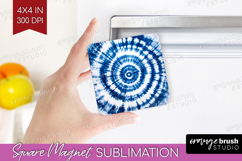 Blue Tie Dye Magnet Sublimation - Shibori Square Magnet PNG Product Image 1