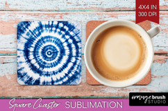 Blue Tie Dye Square Coaster - Shibori Coaster PNG Product Image 1