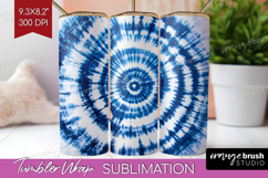 Blue Tie Dye Tumbler Wrap - Shibori Tumbler PNG Sublimation Product Image 1