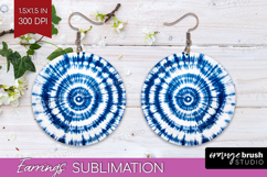 Blue Tie Dye Round Earrings - Shibori PNG Sublimation Product Image 1
