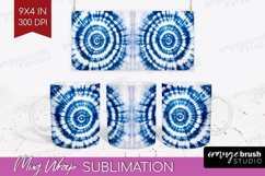 Blue Tie Dye Mug Wrap - Shibori Mug PNG Sublimation Product Image 1