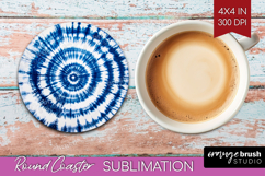 Blue Tie Dye Round Coaster - Shibori Coaster PNG Sublimation Product Image 1