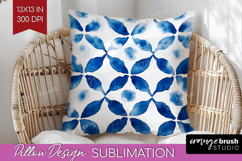 Blue Tie Dye Pillow Sublimation - Shibori Pillow Cover PNG Product Image 1