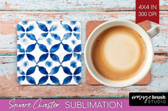 Blue Tie Dye Square Coaster - Shibori Coaster PNG Product Image 1