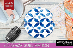 Blue Tie Dye Car Coaster - Shibori Coaster PNG Sublimation Product Image 1