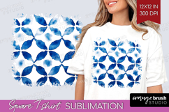 Blue Tie Dye Square Tshirt Background - Shibori PNG Product Image 1