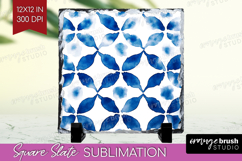 Blue Tie Dye Slate PNG - Shibori Square Slate Sublimation Product Image 1