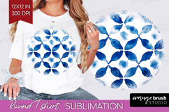 Blue Tie Dye Round Tshirt Background - Shibori PNG Product Image 1