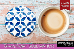 Blue Tie Dye Round Coaster - Shibori Coaster PNG Sublimation Product Image 1
