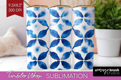 Blue Tie Dye Tumbler Wrap - Shibori Tumbler PNG Sublimation Product Image 1