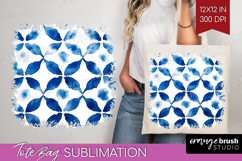 Blue Tie Dye Tote Bag - Shibori Tote Bag PNG Sublimation Product Image 1