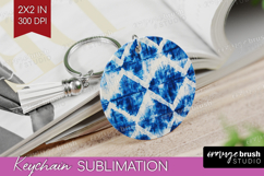 Blue Tie Dye Keychain PNG - Shibori Keychain Sublimation Product Image 1